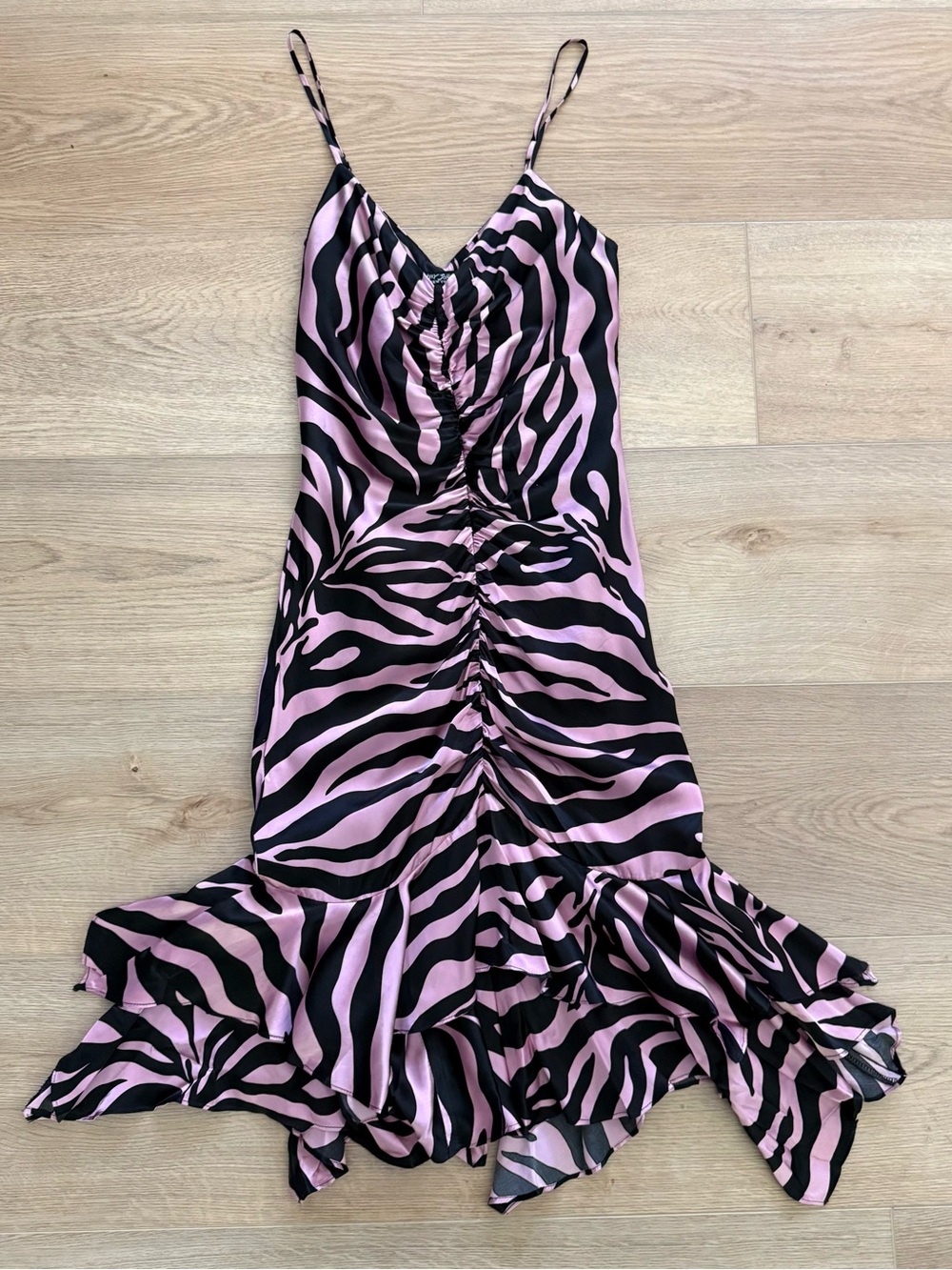 Vintage Betsey Johnson 100% Silk Zebra Ruched Mermaid Dress USA Size 4